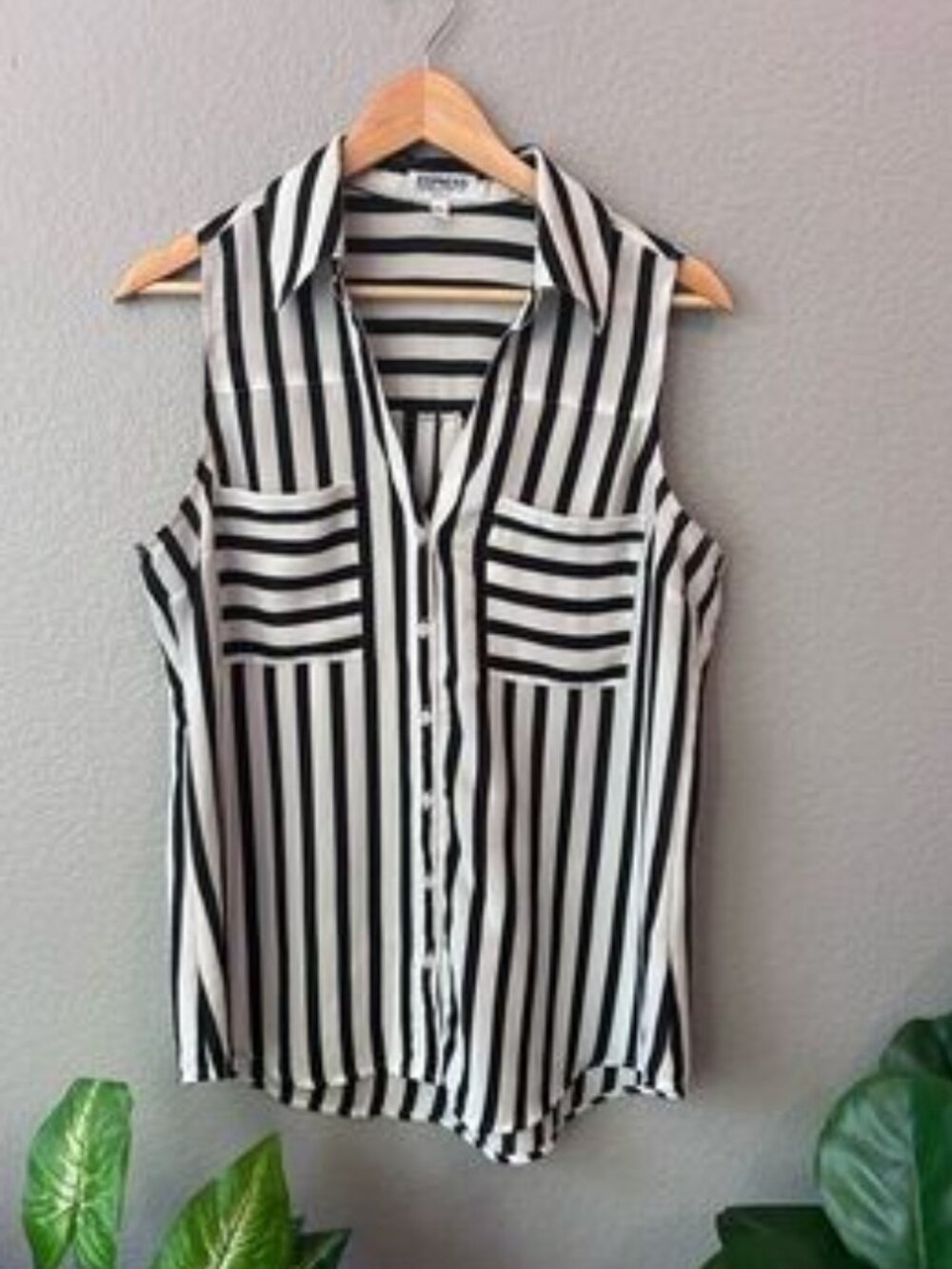 Black & White Vertical Stripe Sleeveless Button-Down Blouse | Coastal